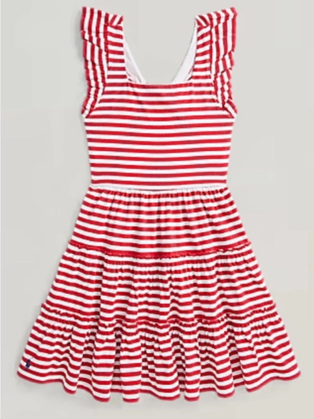 NWT POLO RALPH LAUREN Red & White Striped Ruffle Shoulder Girls' Dress